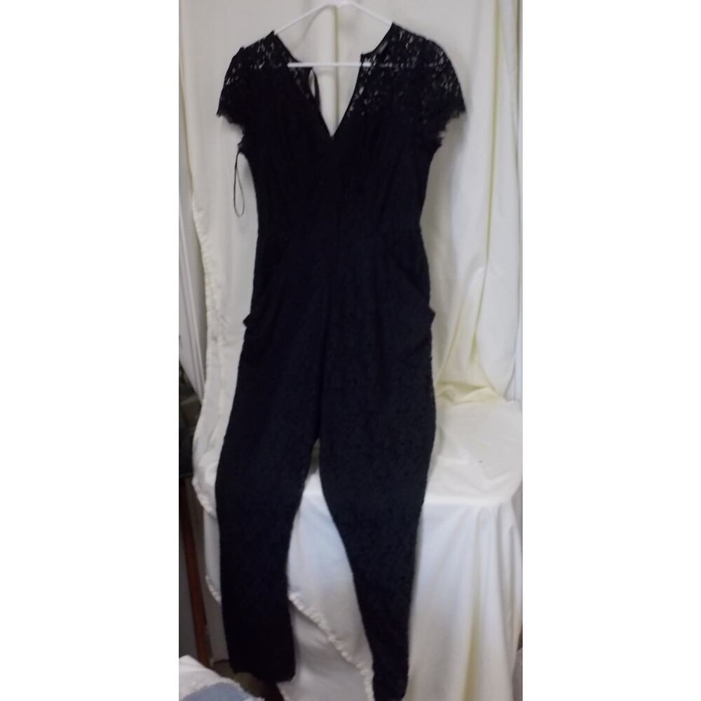 Fire Los Angeles Womens Black Floral Lace V-Neck Short Sleeve Jumpsuit Large